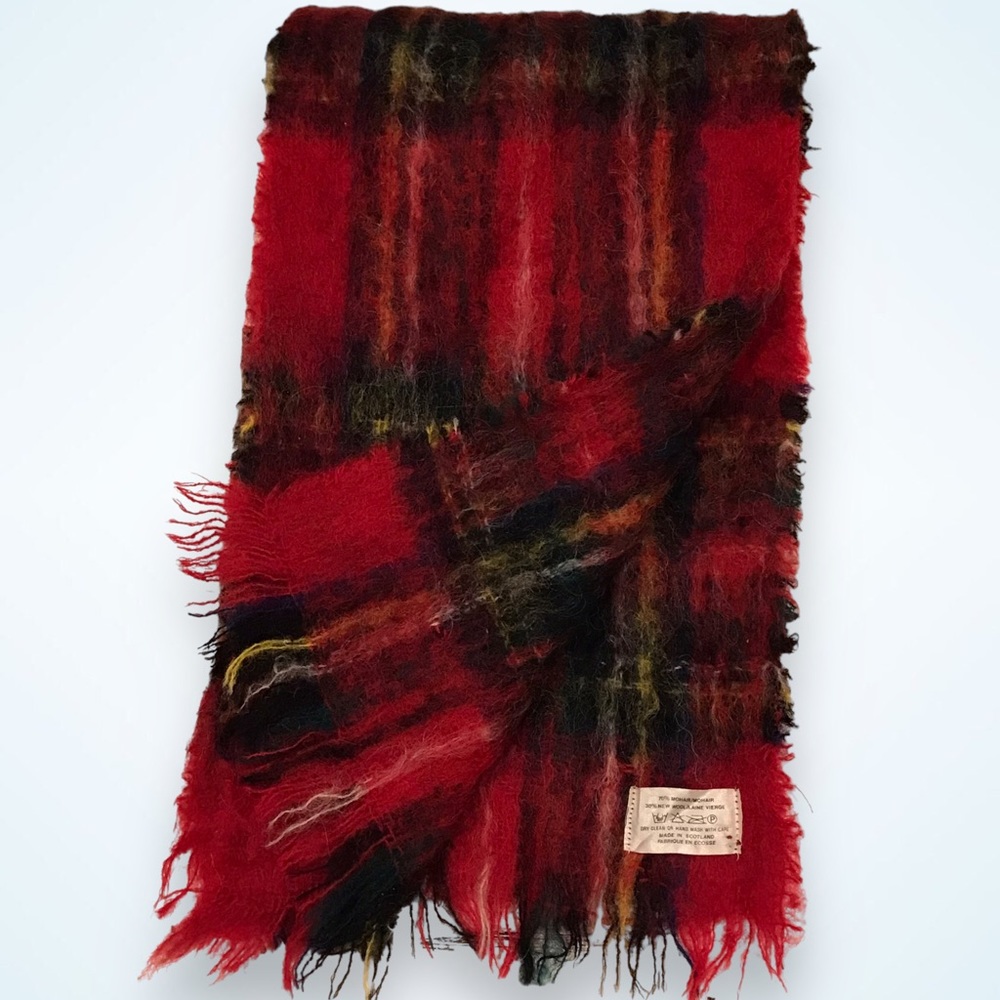 Vintage Mohair & Wool Blend Plaid Tartan Scarf Made in Scotland